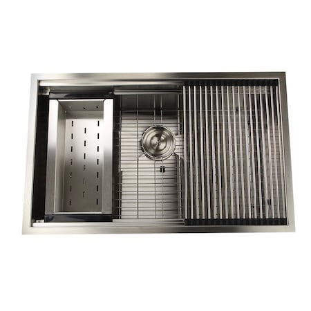 Nantucket Sinks 32In. Large Prep Station Single Bowl Undermount Stainless Steel Kitchen Sink with Accessories ZR-PS-3220-16